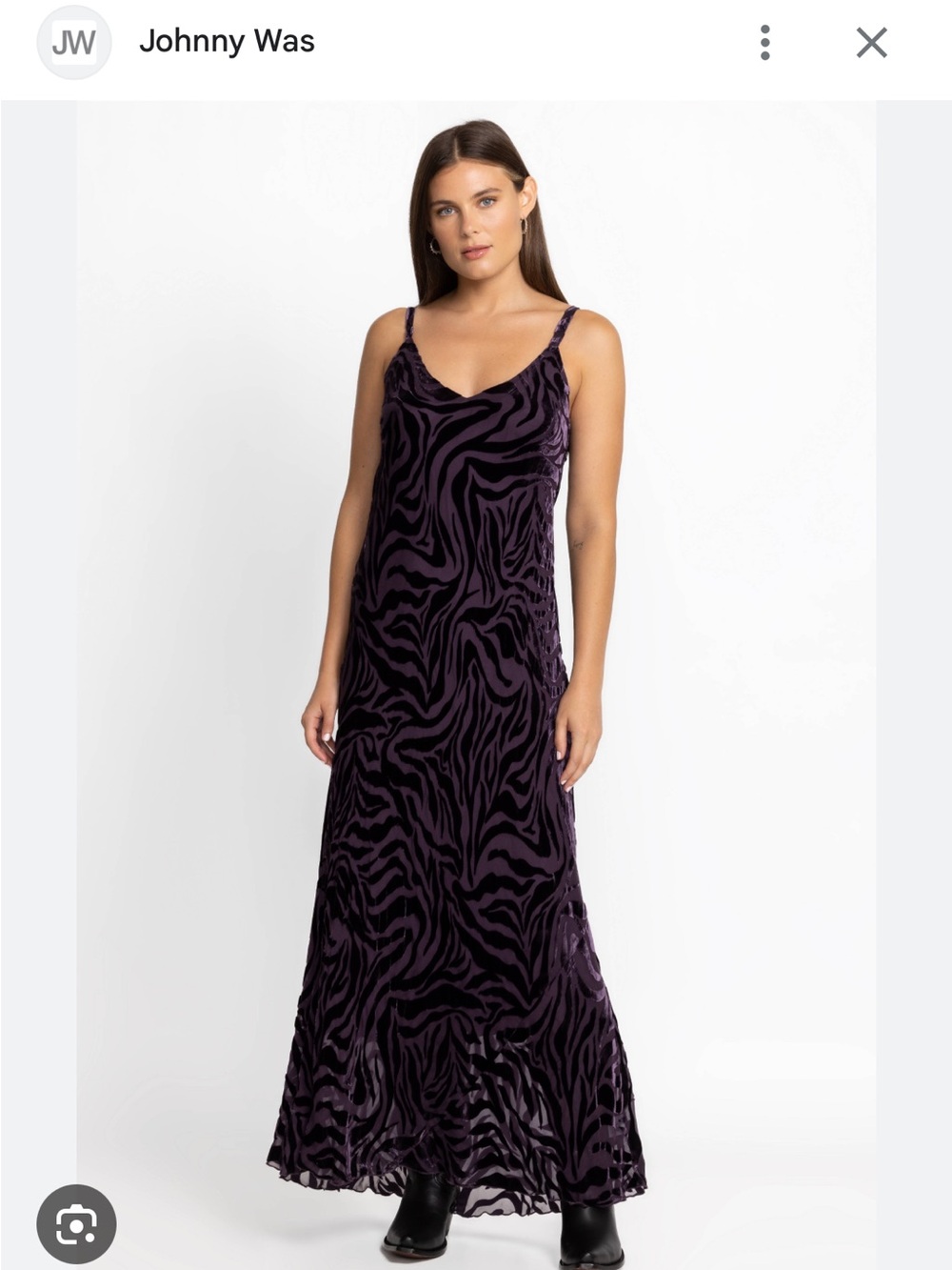 Johnny Was Purple and Black Velvet Zebra-Print Maxi Slip Dress